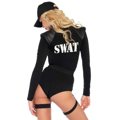 Костюм еротичних спецсил Leg Avenue SWAT Team Babe XS, боді, пояс, підв’язки, іграшкова рація, кепка
