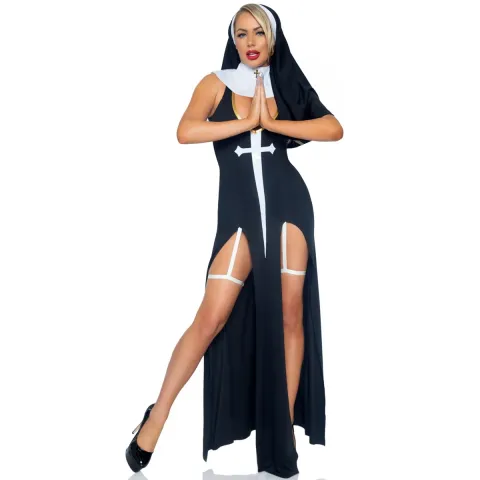 Костюм монахини-грешницы Leg Avenue Sultry Sinner L, платье, головной убор, воротник