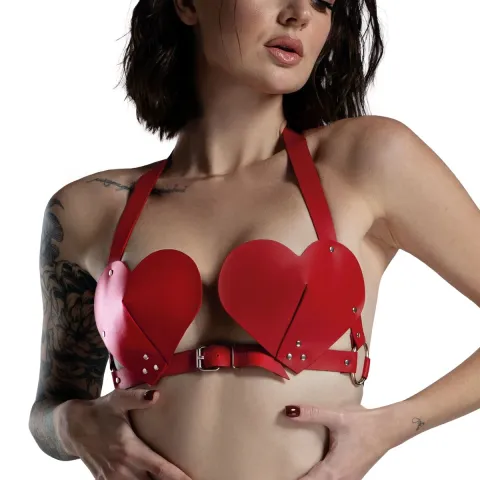 Бюстгальтер «Сердце» из натуральной кожи Feral Feelings — Hearts Bra Red