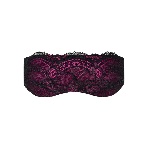 Атласна маска Obsessive Roseberry mask, pink, прикрашена мереживом, для сну