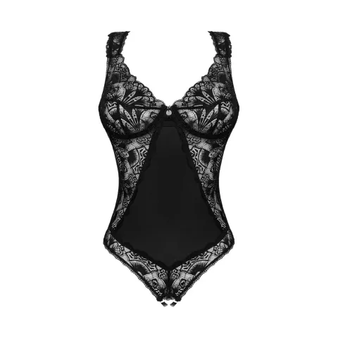 Кружевное боди Obsessive Donna Dream crotchless teddy XL/2XL Black, открытый доступ