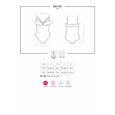 Мереживне боді з доступом Obsessive 818-TED-1 teddy L/XL, чорне