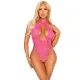 Мереживне тедді Leg Avenue Lace and net halter teddy One size Pink, глибокий виріз, халтер