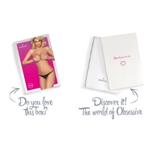 Кружевные стринги с двумя отверстиями Obsessive 831-THC-1 crotchless thong S/M, черные, с бантиками