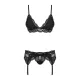Кружевной комплект нижнего белья Obsessive 810-SEG-1 L/XL Black: бюстгальтер, стринги, пояс для чулков