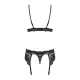 Мереживний комплект білизни Obsessive 810-SEG-1 S/M Black, бюстгальтер, стрінги, пояс для панчіх