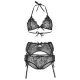 Кружевной комплект со стразами Leg Avenue Bright Lights Rhinestone L (трусики, бюстгальтер, пояс для чулков