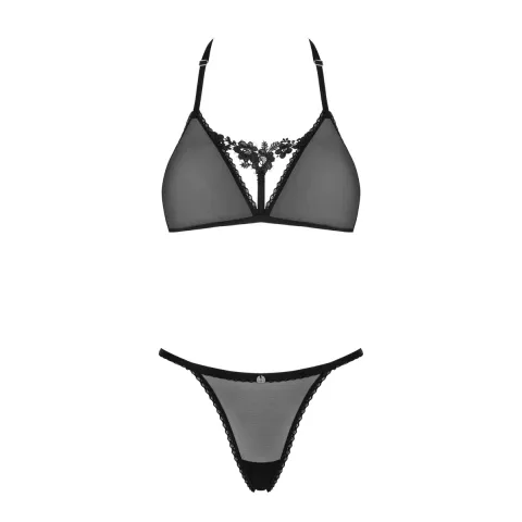Напівпрозорий комплект Obsessive Celia Noir 2-pcs set M/L, бюстгальтер, стрінги