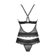 Напівпрозорий набір з прикрасами Obsessive Ivannes top & thong S/M, чорний, топ та танга