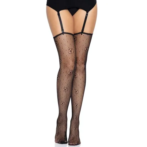 Панчохи Leg Avenue Daisy Dot Fishnet Stockings One Size Black