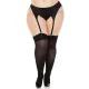 Панчохи Leg Avenue Lace top opaque thigh highs, 1X/2X, чорні, напівпрозорі, мереживна резинка