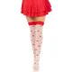 Чулки Leg Avenue Polka Dot Mushroom Thigh Highs, универсальный размер, бело-красные, на резинке, рисунок — грибы