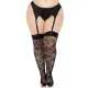 Чулки Leg Avenue Wild rose net thigh highs, 1X/2X, черные, широкая резинка, рисунок в виде роз