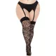 Чулки Leg Avenue Wild rose net thigh highs, 1X/2X, черные, широкая резинка, рисунок в виде роз