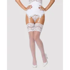 Панчохи під пояс із широким мереживом Obsessive 810-STO-2 stockings S/M, білі
