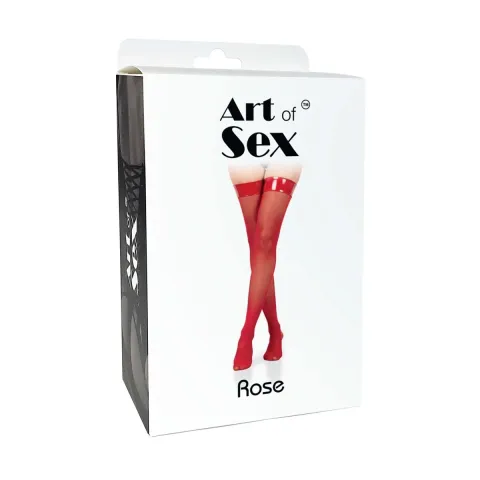 Чулки с мелкой сеткой и лакированной короной Art of Sex — Rose, цвет красный, М