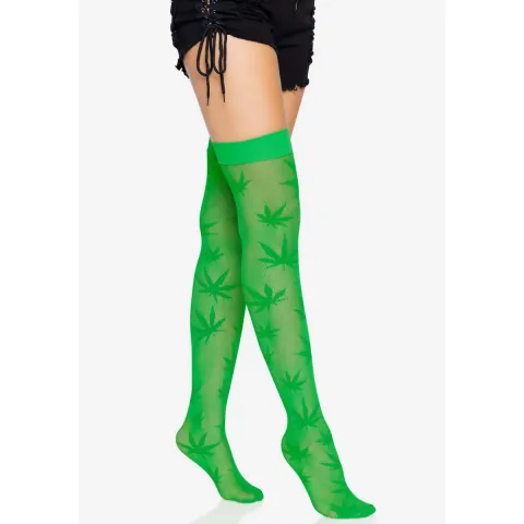 Чулки с рисунком Leg Avenue 420 Net до бедер, зеленые