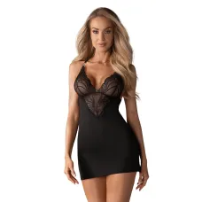 Пеньюар - Obsessive 828-CHE-1 Chemise & Thong, чорний L/XL