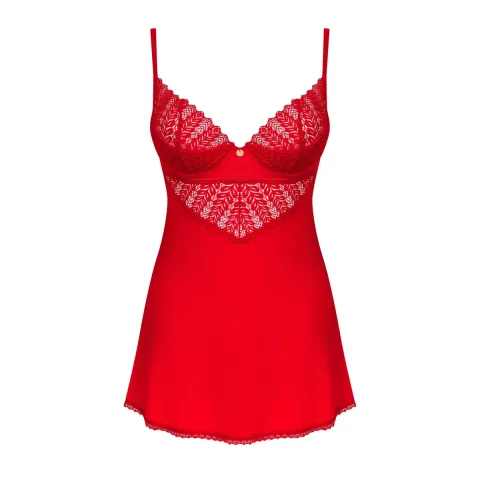 Пеньюар Obsessive Ingridia chemise & thong XS/S, червоний, сорочка, стрінги
