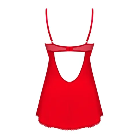 Пеньюар Obsessive Ingridia chemise & thong XS/S, червоний, сорочка, стрінги