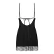 Пеньюар Obsessive Lobellis chemise & thong, M/L, чорний, мереживне оздоблення, стрінги в комплекті