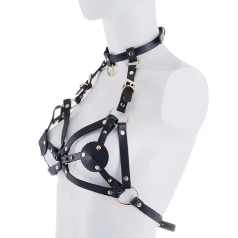 Нагрудная ремня LOCKINK SEVANDA Queen Chest Harness со съемным бюстгальтером, черная, со съемными застежками