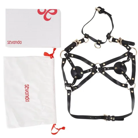 Нагрудная ремня LOCKINK SEVANDA Queen Chest Harness со съемным бюстгальтером, черная, со съемными застежками