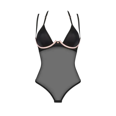Прозрачное боди Obsessive Selinne teddy XL/2XL Black, мелкая сетка, двойные бретели