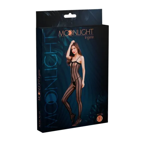 Прозрачный бодистокинг Moonlight Model 03 XS-L Black, с открытым низом