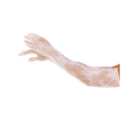 Перчатки Leg Avenue Lace Opera Length Gloves, универсальный размер, белые, выше локтя, сетка с цветочным узором