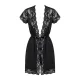 Сатиновий відкритий пеньюар на поясі Obsessive 810-PEI–1 peignoir black L/XL, чорний