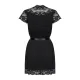 Сатиновий відкритий пеньюар на поясі Obsessive 810-PEI–1 peignoir black L/XL, чорний