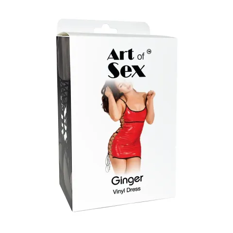 Сексуальное лакированное платье на шнуровке Art of Sex — Ginger, черное, размеры L–2XL