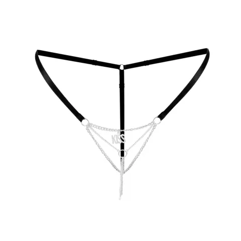 Сексуальные трусики с цепочкой и подвеской Art of Sex — KISS panties L-2XL, цвет: черный