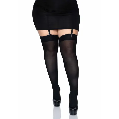 Узкие непрозрачные чулки Leg Avenue Нейлоновые бедра Чёрные, плюс Сайз