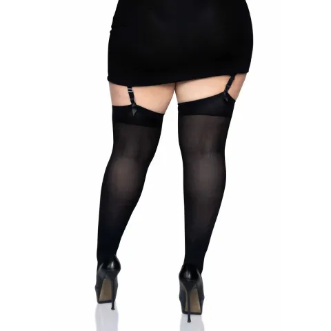 Узкие непрозрачные чулки Leg Avenue Нейлоновые бедра Чёрные, плюс Сайз