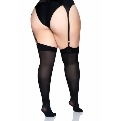 Узкие непрозрачные чулки Leg Avenue Нейлоновые бедра Чёрные, плюс Сайз