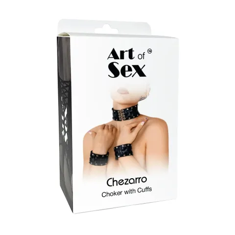 Кожаный чокер с манжетами Art of Sex — Leather Chezarro