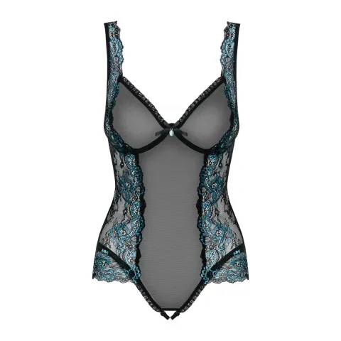 Сетчатый боди на косточках Obsessive Amanta teddy S/M, черный, с открытыми частями