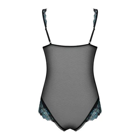 Сетчатый боди на косточках Obsessive Amanta teddy S/M, черный, с открытыми частями