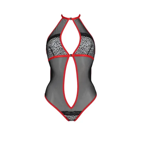 Сітчасте боді з мереживом на грудях Passion SATARA BODY XXL/XXXL red
