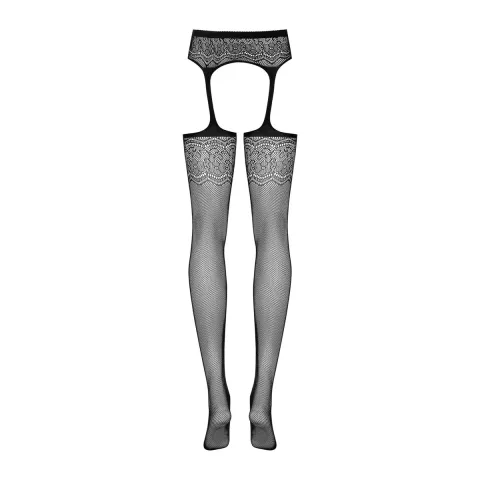 Сітчасті панчохи-стокінги з квітковим малюнком Obsessive Garter stockings S207 XL/XL, чорні, доступ