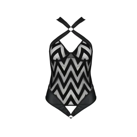 Сітчастий боді з халтером та ритмічним малюнком Passion Hima Body S/M, black