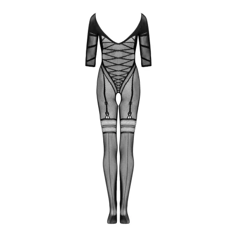 Сітчастий бодістокінг з імітацією підв’язок Obsessive Bodystocking G329 XL/XXL, black, з доступом