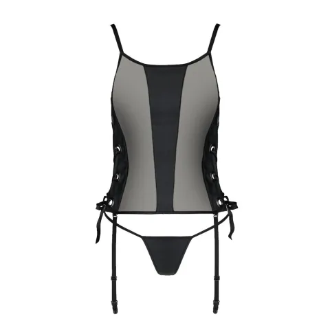 Сетчатый корсет из эко-кожи Passion MALWIA CORSET 4XL/5XL чёрного цвета, с люверсами и съёмными страницами