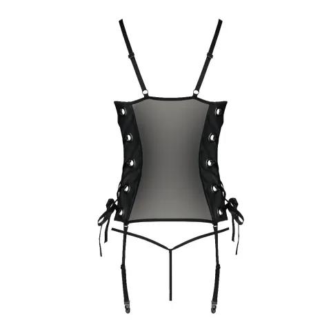 Сетчатый корсет из эко-кожи Passion MALWIA CORSET 4XL/5XL чёрного цвета, с люверсами и съёмными страницами