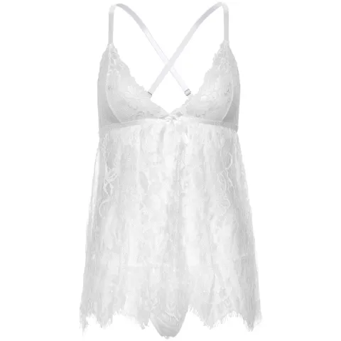 Сорочка бебі-дол Leg Avenue Floral lace babydoll & string White S, стрінги