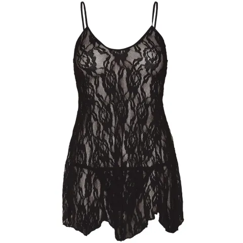 Сорочка бебі-дол Leg Avenue Rose Lace Flair Chemise Black, Queen Size