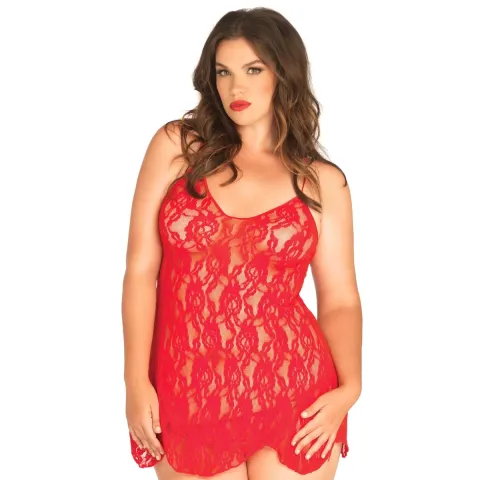 Сорочка в стиле «беби-дол» Leg Avenue Rose Lace Flair Chemise, красная, размер Queen