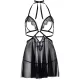 Рубашка-беби-долл с открытыми чашками Leg Avenue Lace and mesh babydoll & panty Black M, стринги